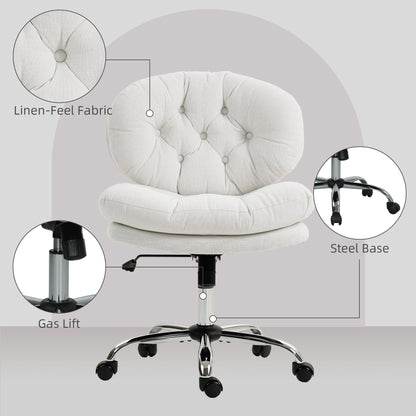 Computer Desk Chair, Armless Office Chair with Wide Padded Seat and Adjustable Height, Cream White