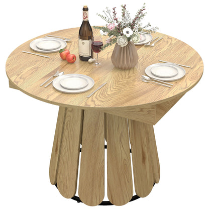 Extendable Dining Table, Round to Oval Convertible Kitchen Table with Storage Shelf for Dining Room, Natural