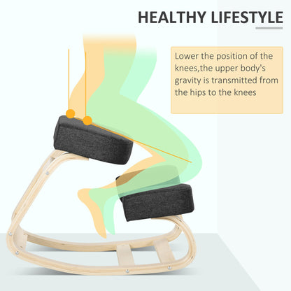Ergonomic Kneeling Chair, Wood Kneel Stool with Thick Pads, Desk Knee Chair, Improve Posture, Black