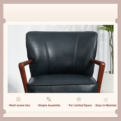 Accent Chair, Modern Armchair, Faux Leather Upholstered Living Room Chair with Wood Legs and Wide Padded Seat, Black