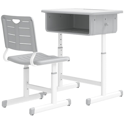 Kids Desk and Chair Set, Height Adjustable Children Study Desk and Chair with Drawer, Study Table for Bedroom, Grey
