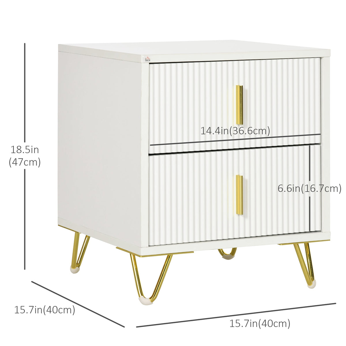 Bedside Table, Modern Nightstand with 2 Drawers, Side End Table with Metal Legs for Living Room, Bedroom, White