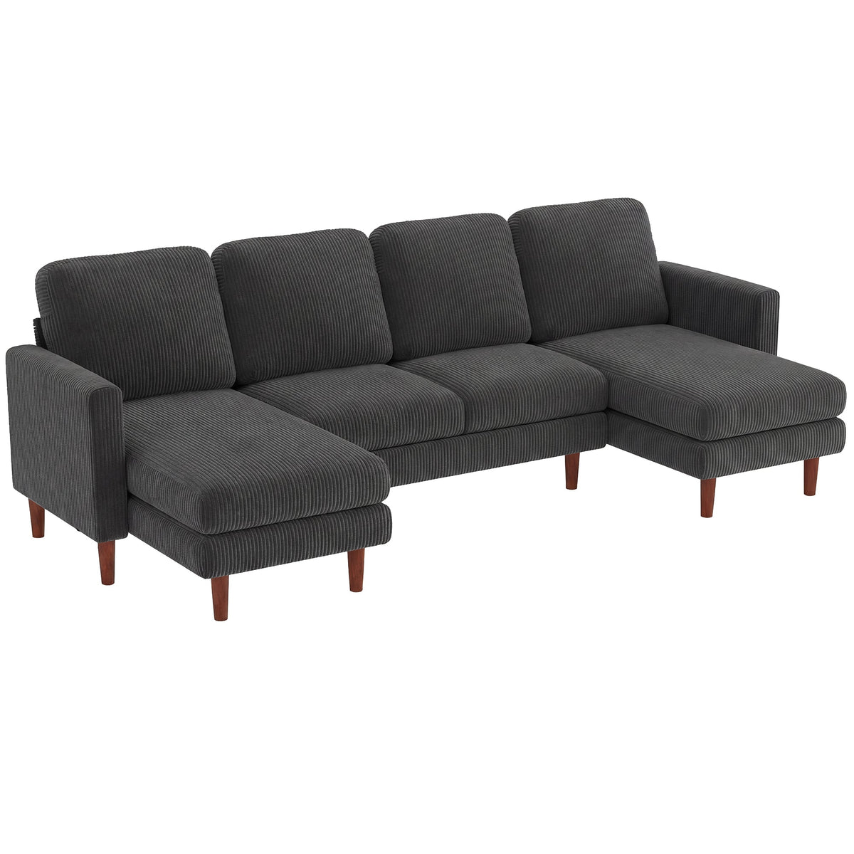 Sectional Sofa, Corduroy U Shaped Couch with Double Chaise and Spring Cushions, 2200lb Capacity, Beige