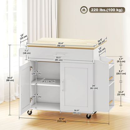 Kitchen Island with Storage, Rolling Kitchen Cart with Foldable Drop Leaf, Power Outlet and USB Ports, Black