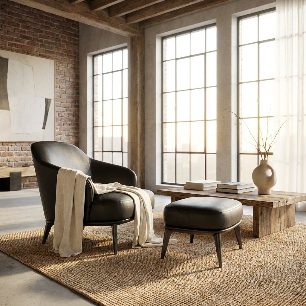 Kensington Leather Lounge Chair and Ottoman