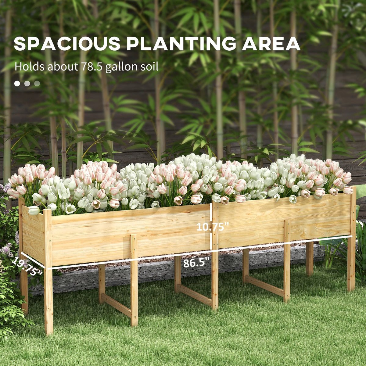 Wooden Raised Garden Bed Planter, Large Elevated Planter Box with Legs, Bed Liner and Drain Holes, Grey