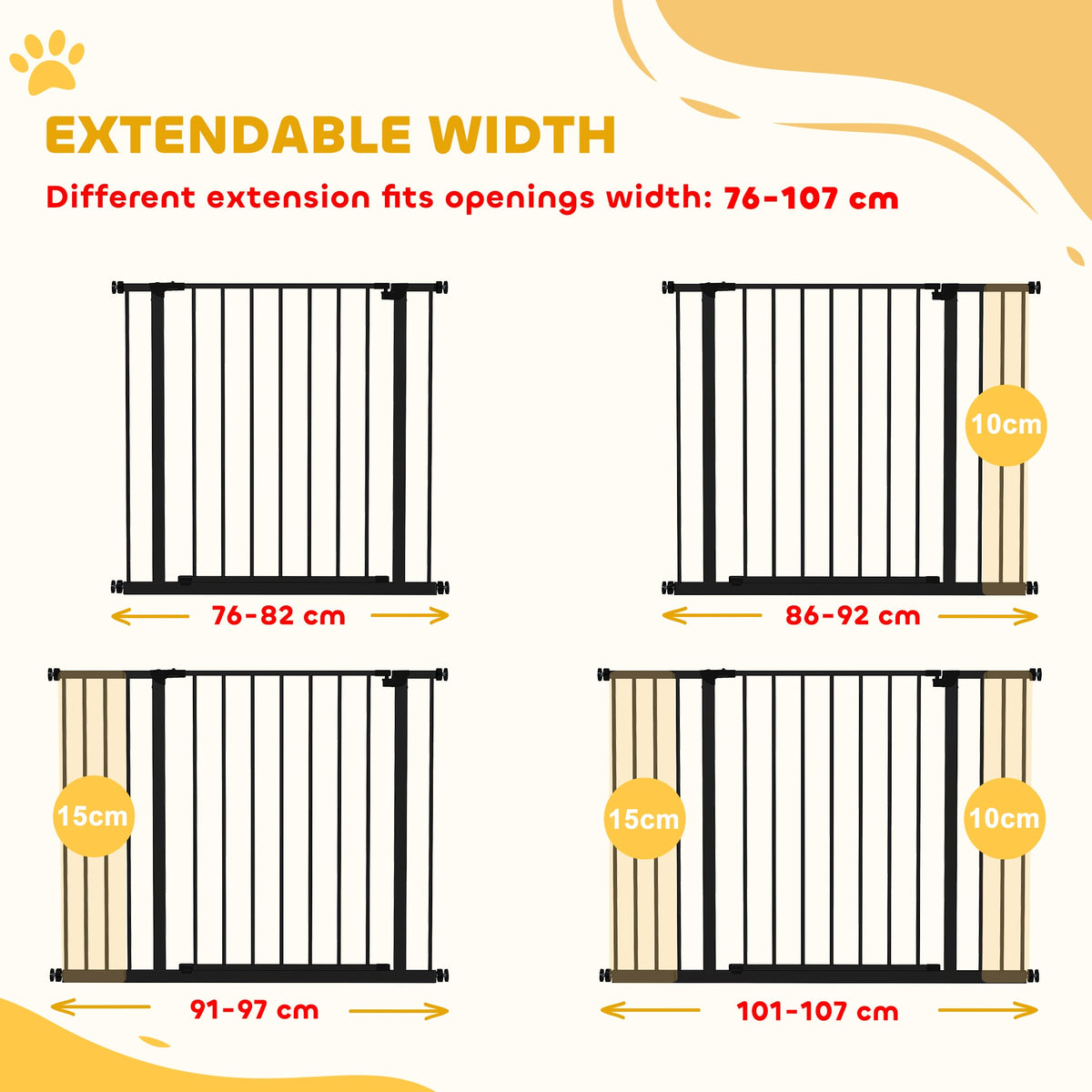Pressure Fit Dog Gate Pet Barrier for stairs doorway, 29.9''- 42.1'' Width White