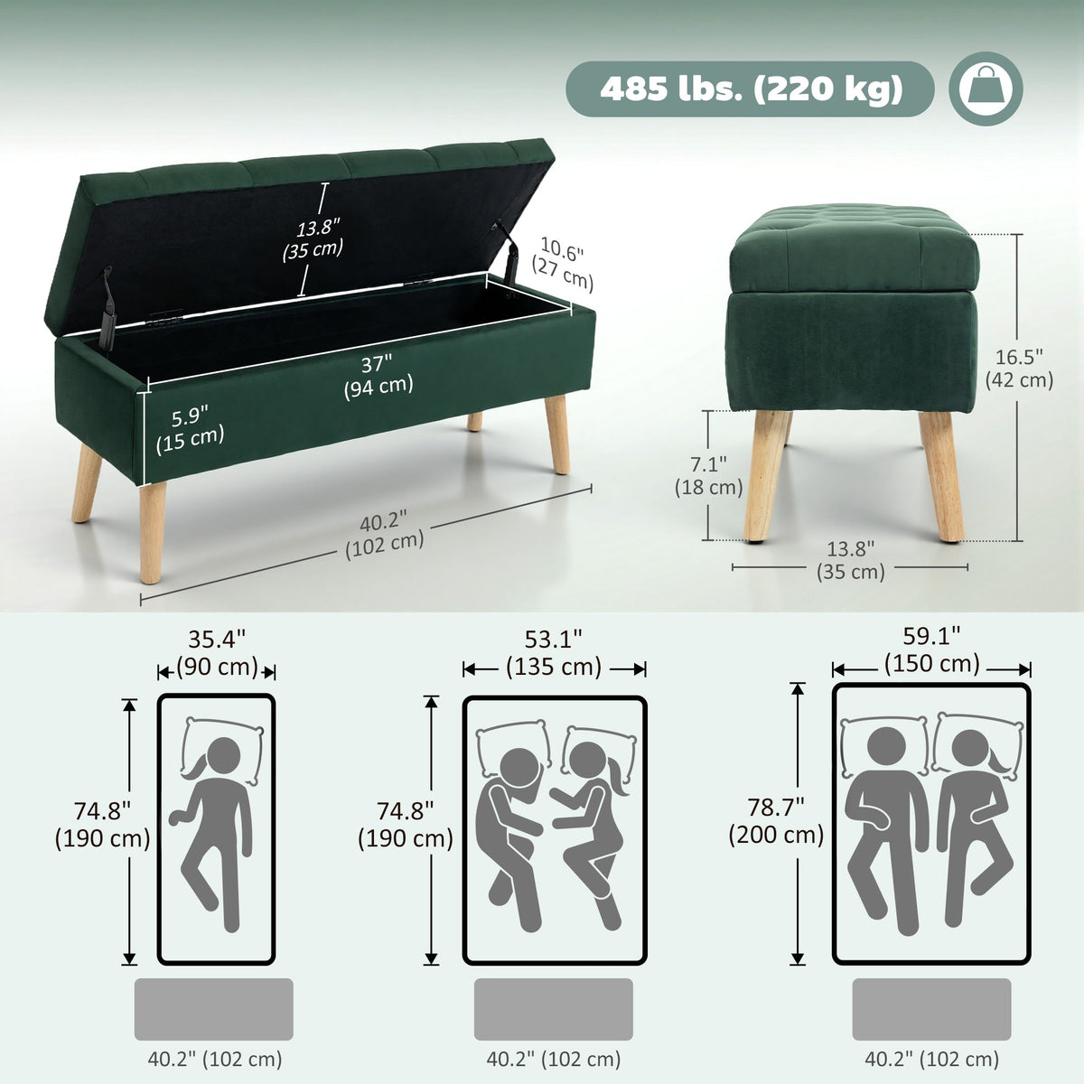 Storage Ottoman with Lid, Velvet Upholstered Storage Bench with Wood Legs for Living Room, Black