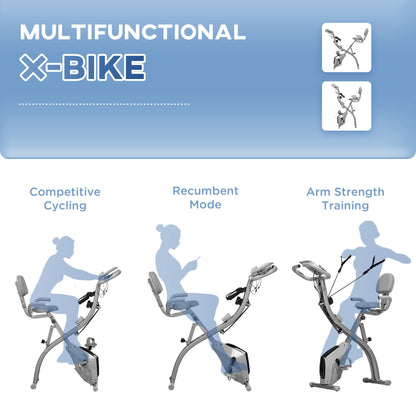 3 in 1 Folding Exercise Bike, Foldable Stationary Bike with 8-Level Magnetic Resistance, Adjustable Seat, Black