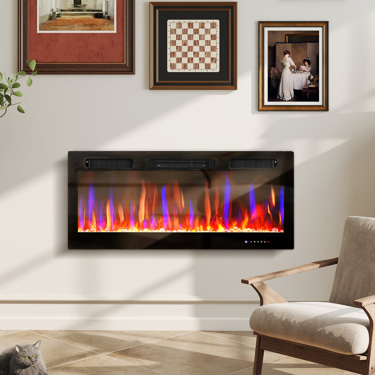 Marley 42" Thin Electric Freestanding/Wall Mounted Electric Fireplace Heater with Eco Mode