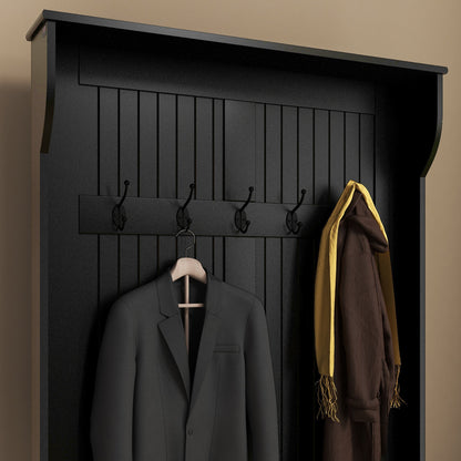 3-In-1 Hall Tree w/ Coat Rack, Shoe Storage and Bench Seat, Entryway Bench w/ 4 Hooks for Hallway, Living Room, White