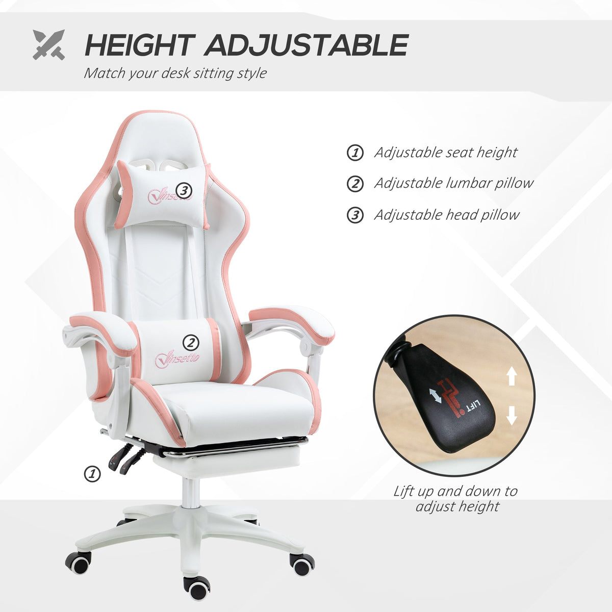 Computer Gaming Chair, PU Leather Office Desk Chair with Footrest, Swivel Wheels, 135° Reclining Back, Black