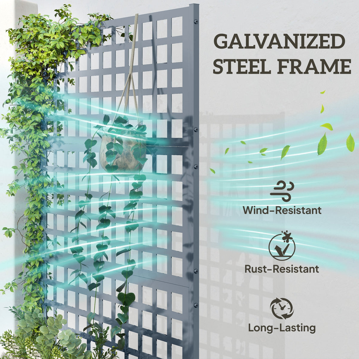 Galvanized Raised Garden Bed Planter Box with Trellis for Climbing Plants, Vegetable, Vines, 35" x 16" x 70", Black