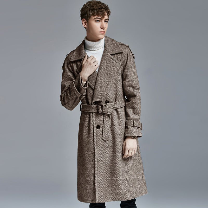 knee Herringbone Coat For Mens - Royal Eagles Promise of Peace