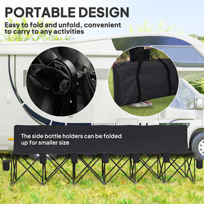 6 Seat Folding Camping Chair with Cup Holder and Carrying Case for Camping, Picnic, Sport Events, Black
