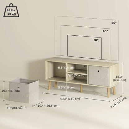 Modern TV Stand Cabinet with Foldable Drawers and Shelves for Living Room, Bedroom, White