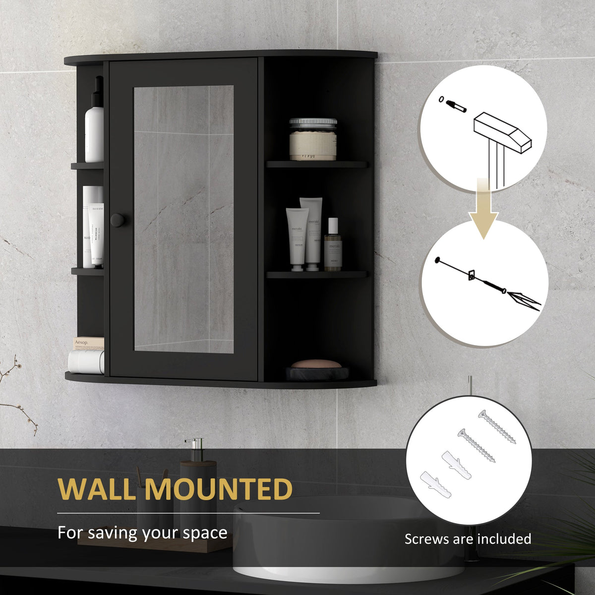 Mirrored Bathroom Wall Cabinet Wall Mounted Medicine Cabinet with Door & Shelves, White