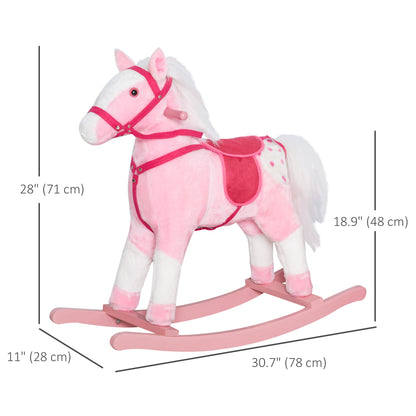 Rocking Horse Plush Pony Children Kid Ride on Toy w/ Realistic Sound (Light Pink)