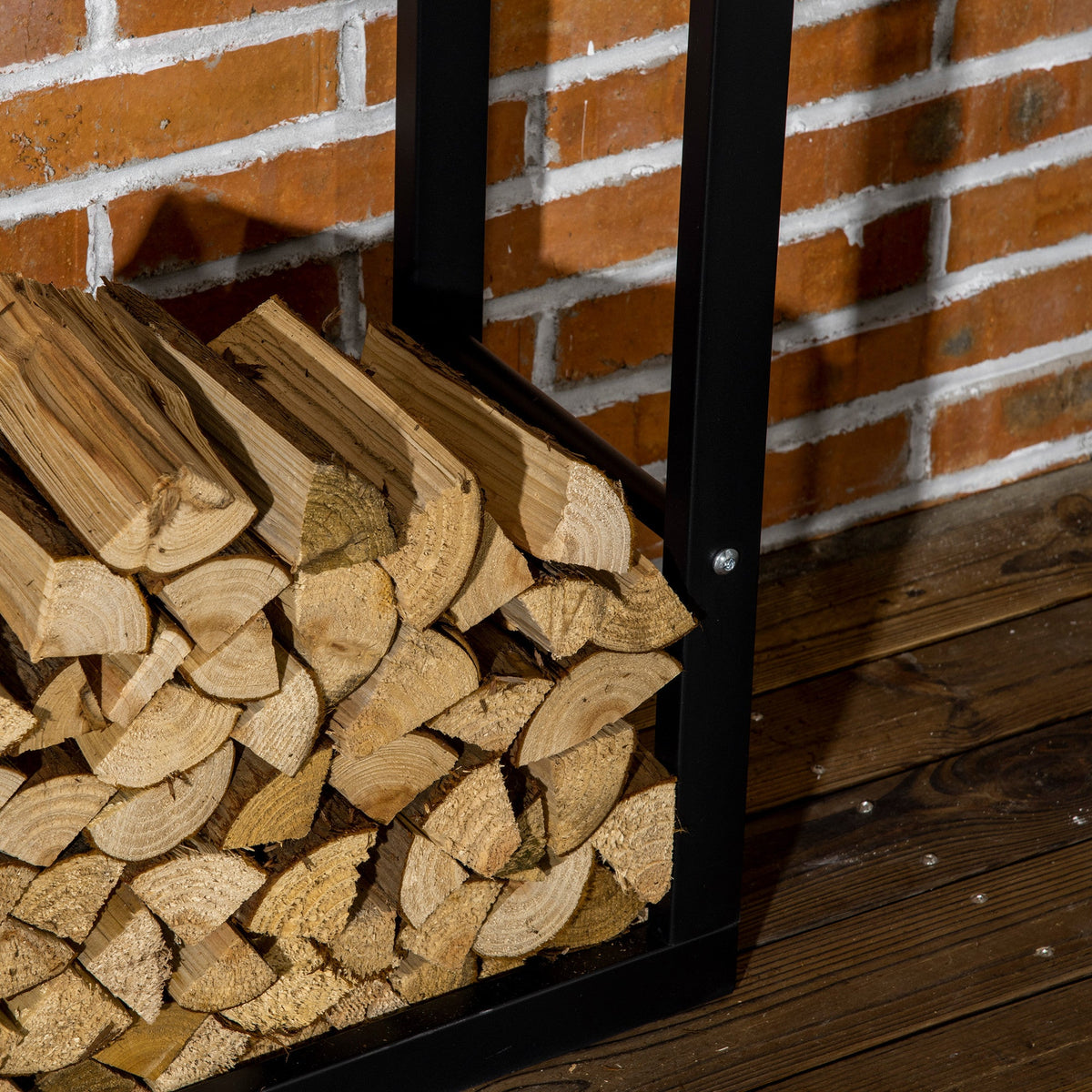 15.7" x 9.8" x 39.4" Firewood Rack Outdoor, Log Holder Fireplace Storage Rack with Handles and 220 lbs. Weight Capacity, Black