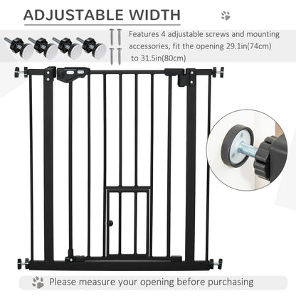 Retractable Gate Extra Wide Press-Mounted with Cat Door, Auto Closing Pet Gate for Stair, Hallway, 29-32 Inch