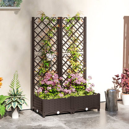 Raised Garden Bed with Trellis, Plastic Raised Flower Bed with Drainage Holes and Drain Plugs, 16" x 16" x 48"