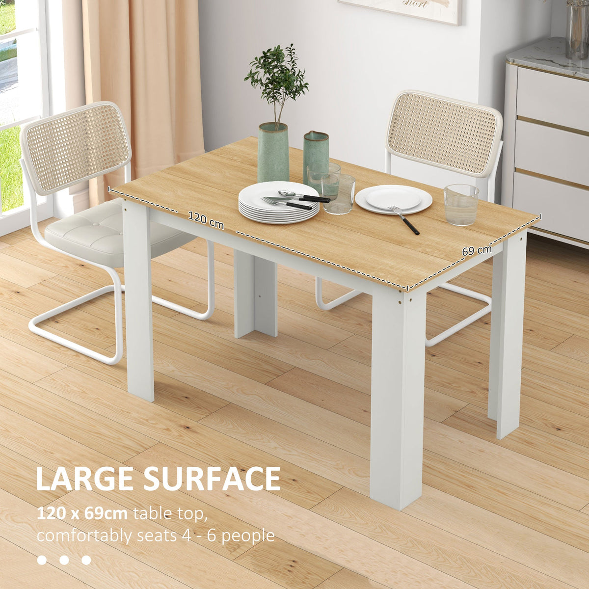 47" Kitchen Table for 4-6 People, Dining Table with Wood Effect for Dining Room, Black