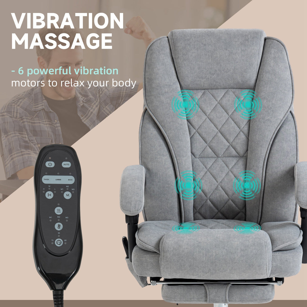 Massage Office Chair, Reclining Computer Chair with Adjustable Height and Footrest, Grey