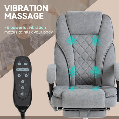 Massage Office Chair, Reclining Computer Chair with Adjustable Height and Footrest, Grey