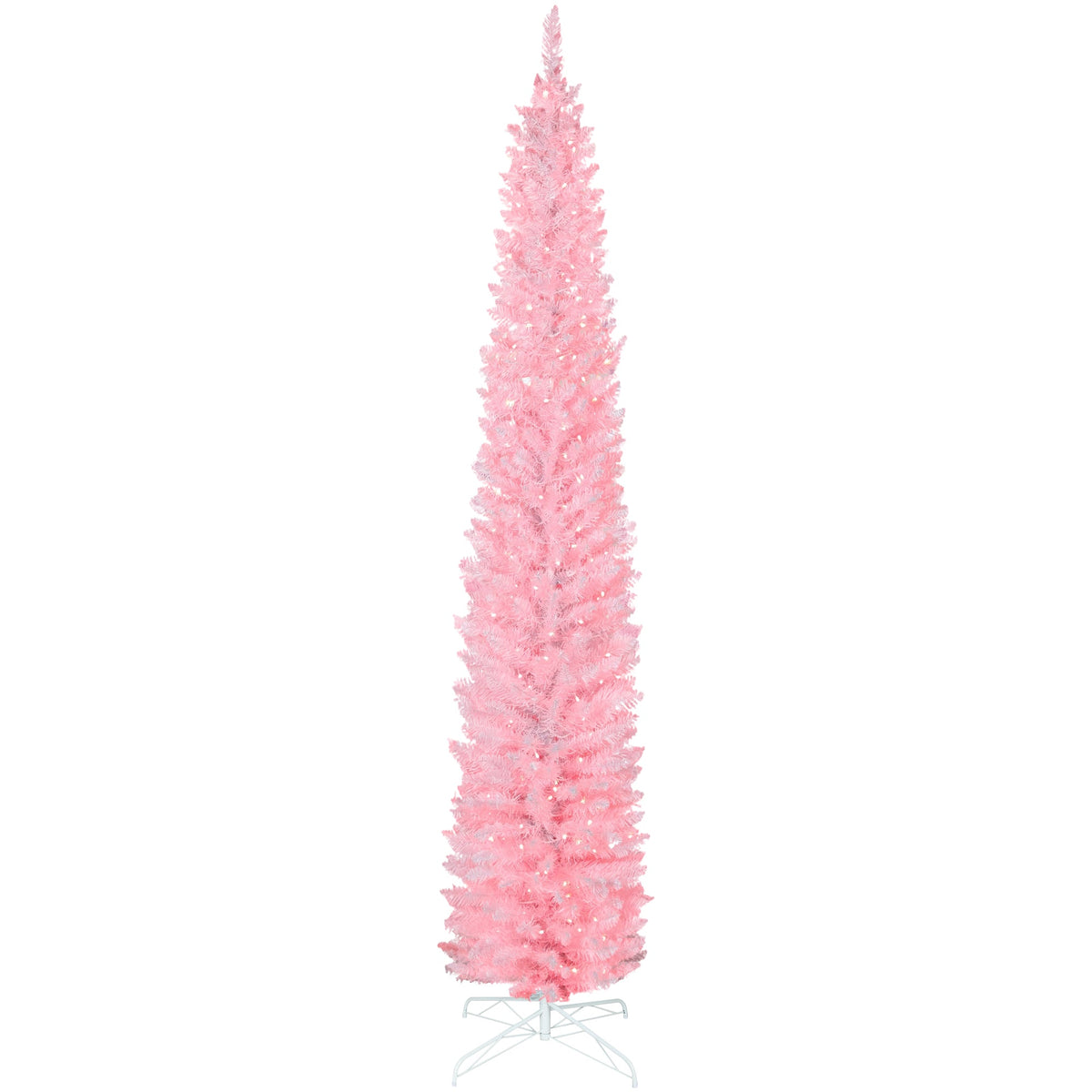 9ft Christmas Tree with Colourful DIY Synchronized LEDs, Hinged Pencil Xmas Tree with Remote, Daily Timer, Green