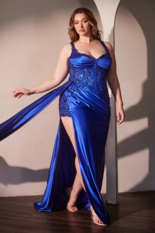 Satin sash and a flattering leg slit dress