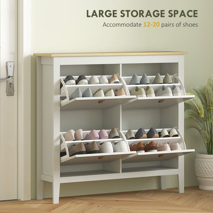 Narrow Shoe Cabinet with 2 Flip Drawers, Adjustable Shelves for Entryway, Holds 10-14 Pairs, White