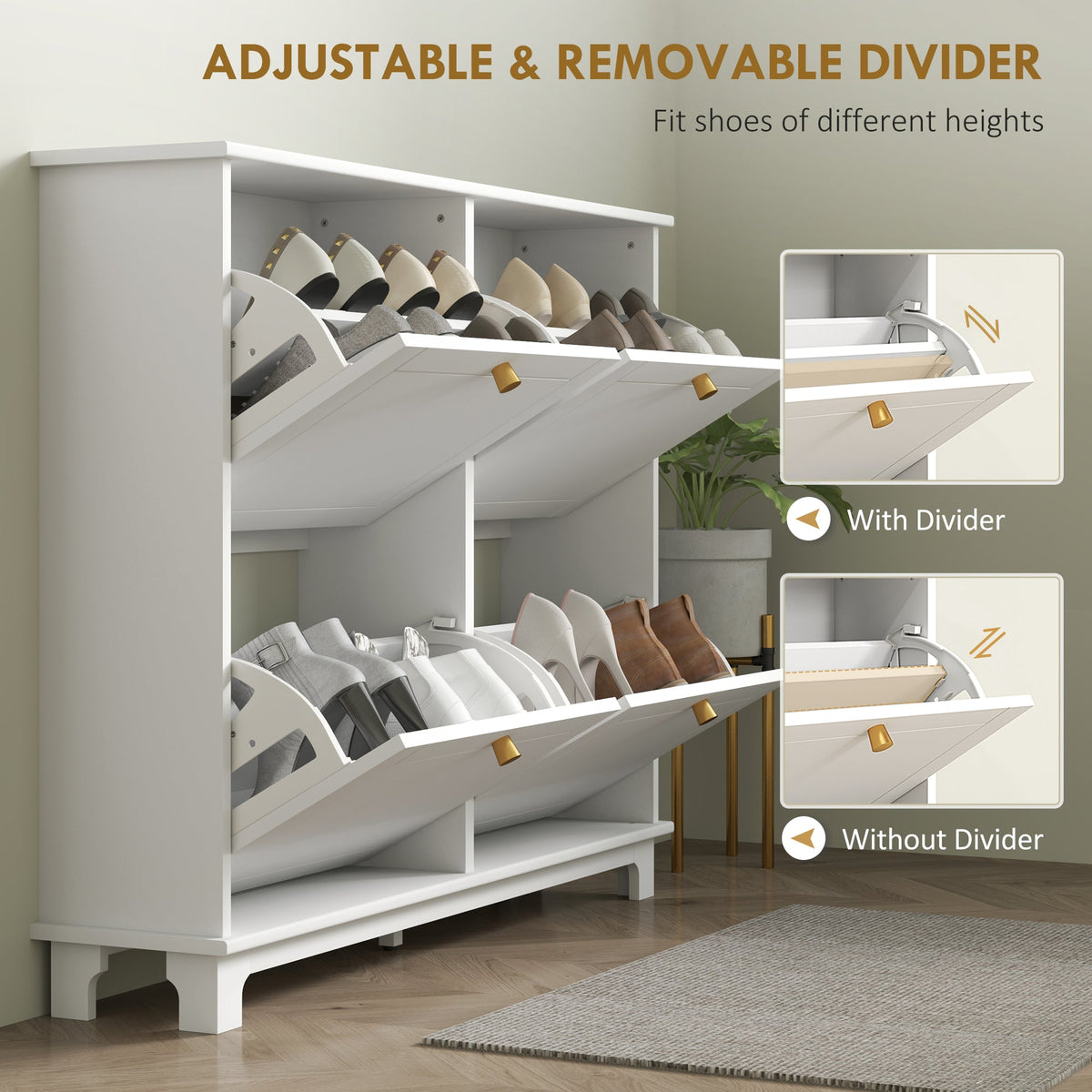 Modern Shoe Storage Cabinet, Narrow Shoe Cabinet with 4 Flip Drawers, Adjustable Shelves, 5 Legs for Entryway, Black