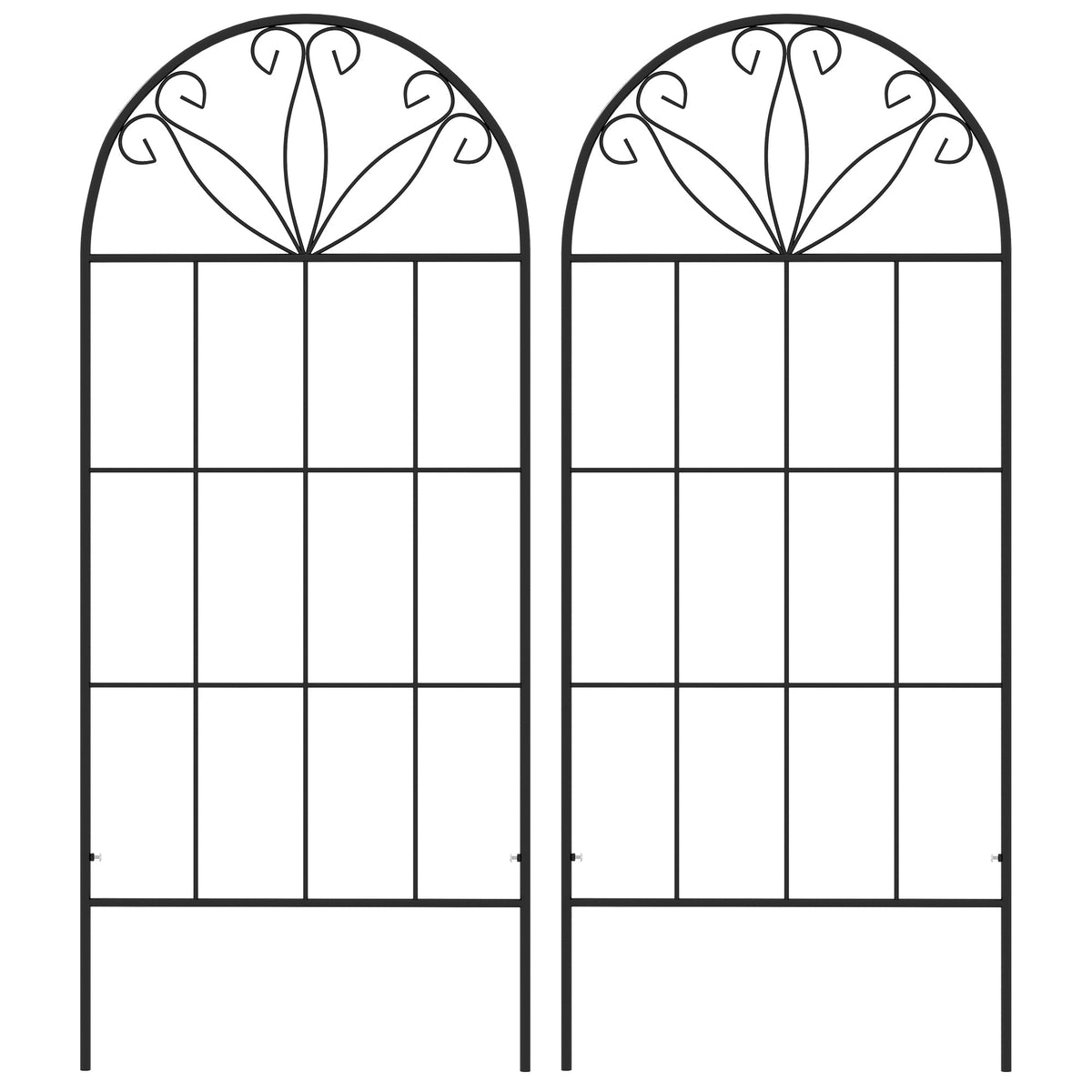 Metal Garden Trellis Pack of 2 for Climbing Plants, Arched Grid Trellis Panels, 20" x 60", Black