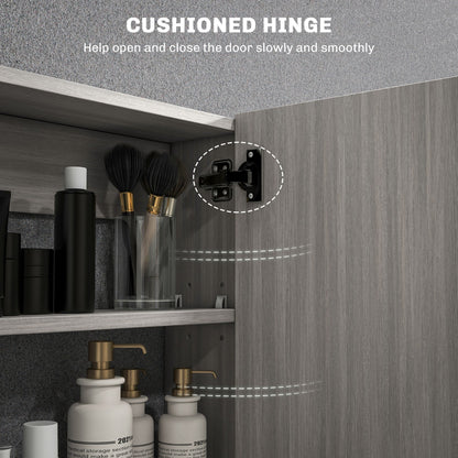 Bathroom Mirror Cabinet, Wall-Mounted Storage Organizer with Double Doors, Adjustable Shelf, White
