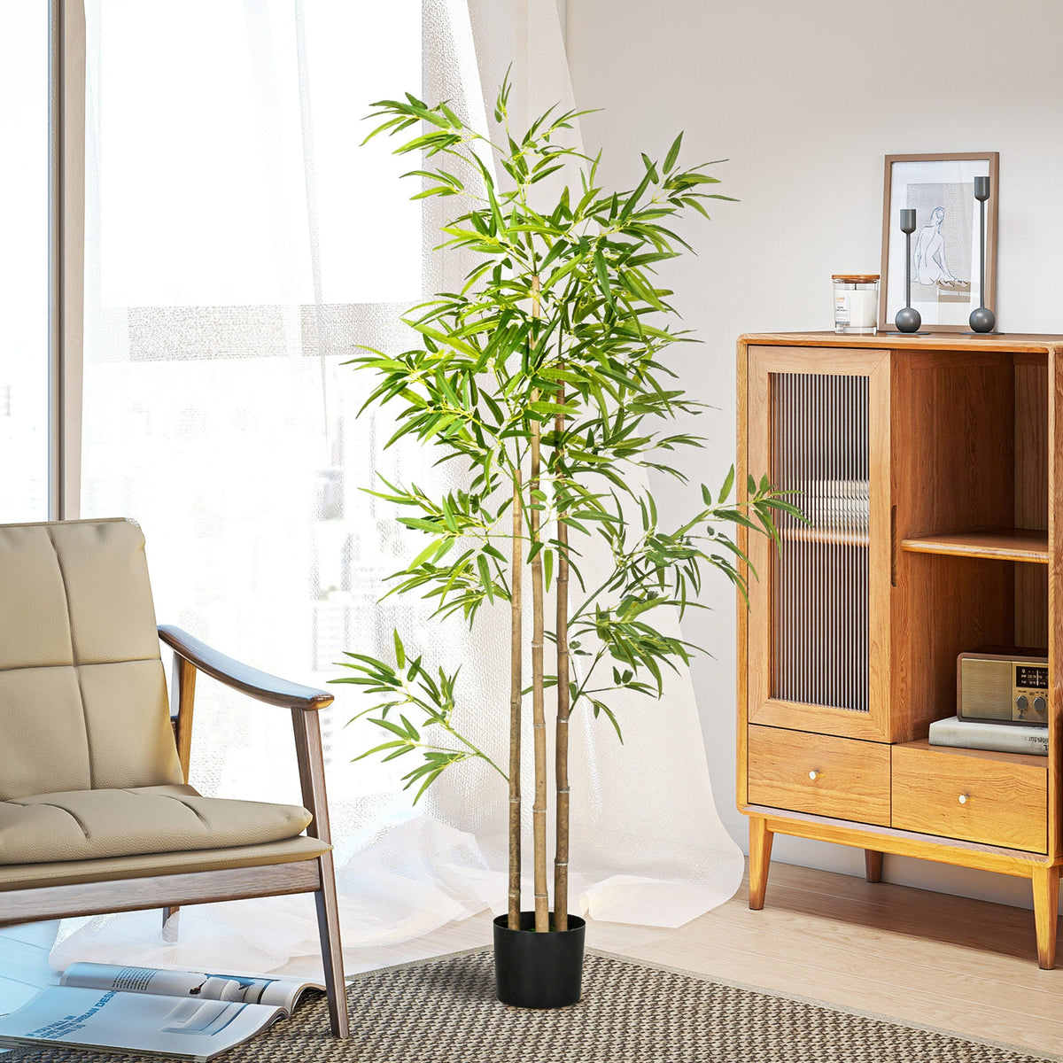 Set of 2 6ft Artificial Tree, Indoor Fake Bamboo with Pot, for Home Office Living Room Decor