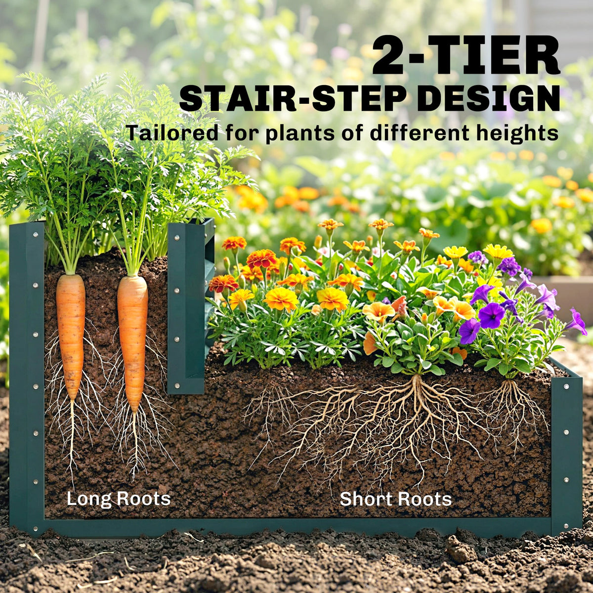 2 Tier Raised Garden Bed, 47" x 40" x 23" Galvanized Steel Planter Box for Vegetables, Flowers, and Herbs, Dark Grey