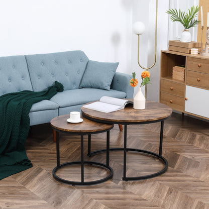 Nesting Tables, 29" Round Coffee Table Set of 2, Modern Side Tables for Living Room with Metal Base, Rustic Brown