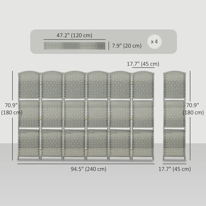 6 FT Privacy Screen, 4 Panel Room Divider with Shelves for Living Room Bedroom Home Office, Grey