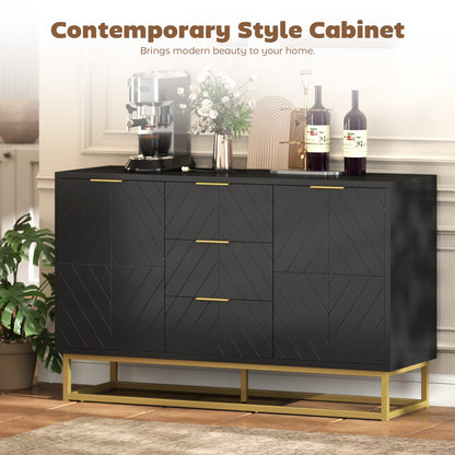 47" Storage Cabinet with Doors, Adjustable Shelves, 3 Drawers, Metal Legs for Kitchen Storage, Home Use, White