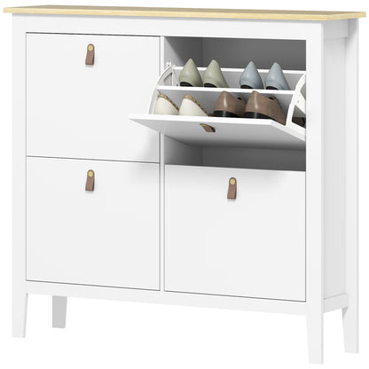 Narrow Shoe Cabinet with 2 Flip Drawers, Adjustable Shelves for Entryway, Holds 10-14 Pairs, White