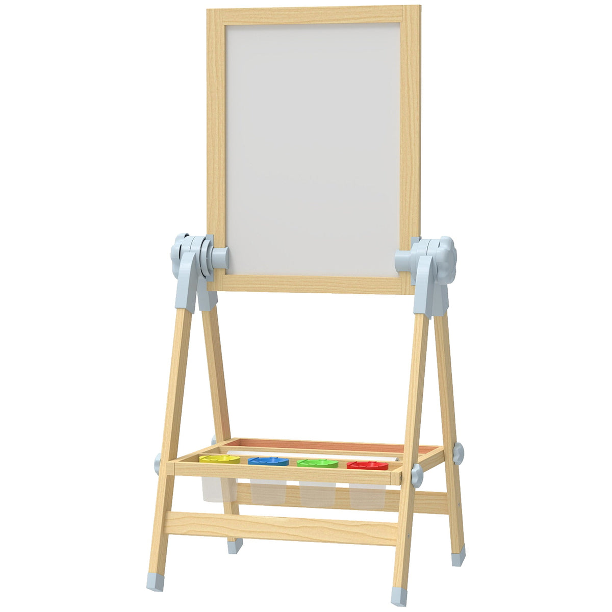 Wooden Art Easel, Double Sided Kids Easel with Height Adjustable Chalkboard and Magnetic Whiteboard, Natural