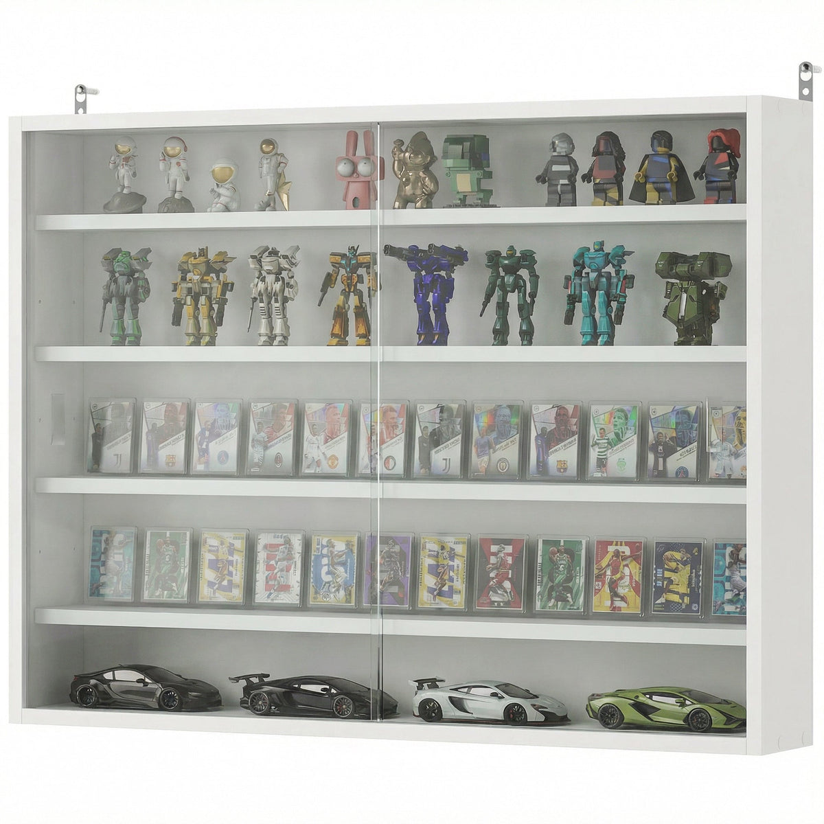 5-storey Display Cabinet, Shot Glass Display Case, Glass Curio Cabinet with 2 Glass Doors and 4 Adjustable Shelves, White