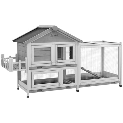 65" Wooden Rabbit Hutch, Pet Playpen with Openable Roof, Storage Box, for Rabbits and Small Animals, Dark Grey