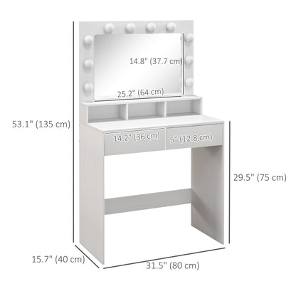 Vanity Table, Makeup Dressing Table with LED Lighting Mirror, Drawers, for Bedroom, Black