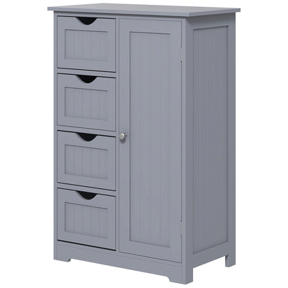 Bathroom Storage Cabinet, Floor Cabinet with Adjustable Shelf and 4 Drawers, Side Cabinet for Washroom, White