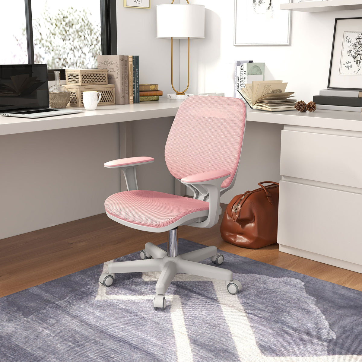 Office Chair, Small Computer Desk Chair with Mesh Back, Swivel Castors, Arm, Grey