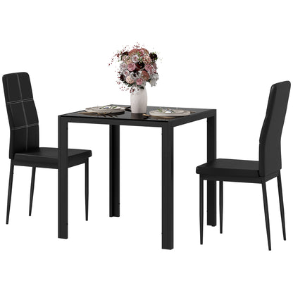 Zaya 3-Piece Rectangular Glass Dining Set for Small Spaces-Black