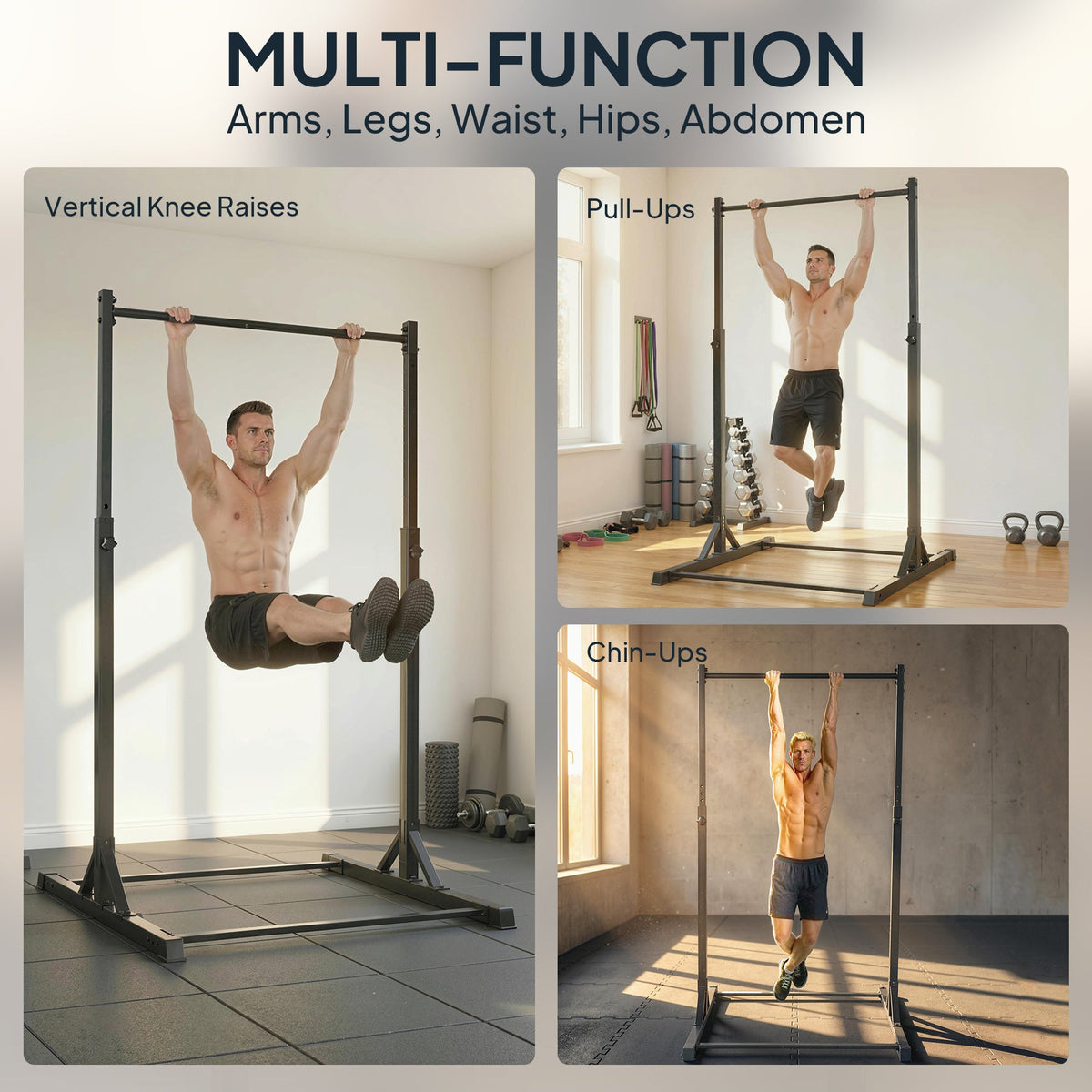 Portable Pull Up Station, Height Adjustable Pull Up Bar with 8 Levels for Home Gym Strength Training, 440LBS Capacity