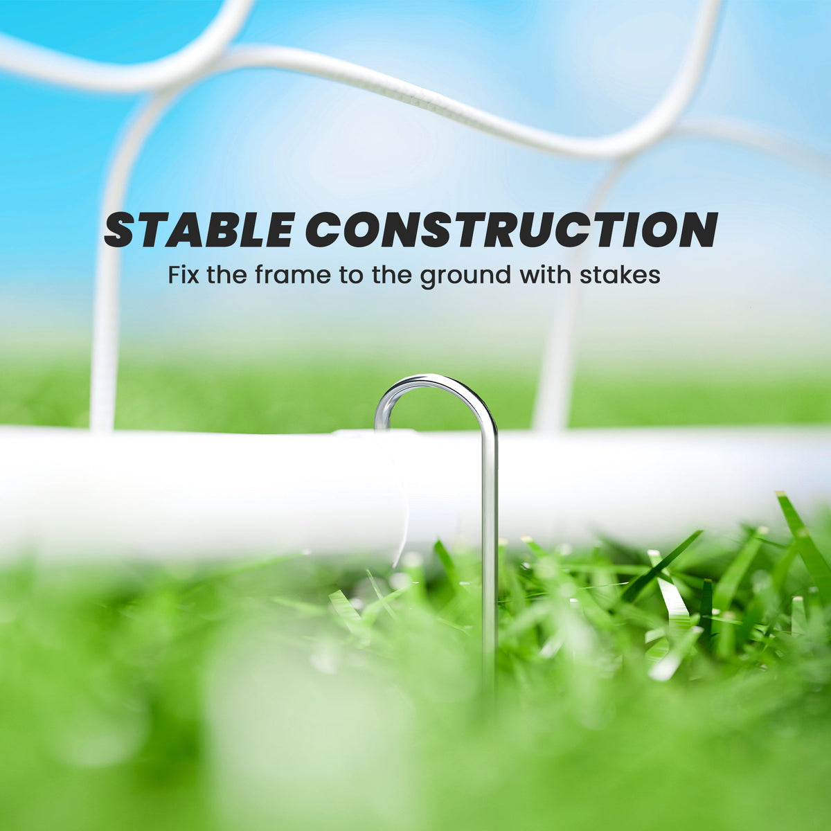 6ft x 4ft Soccer Goal Net with Metal Frame, PE Mesh, Ground Stakes, Easy Assembly, White