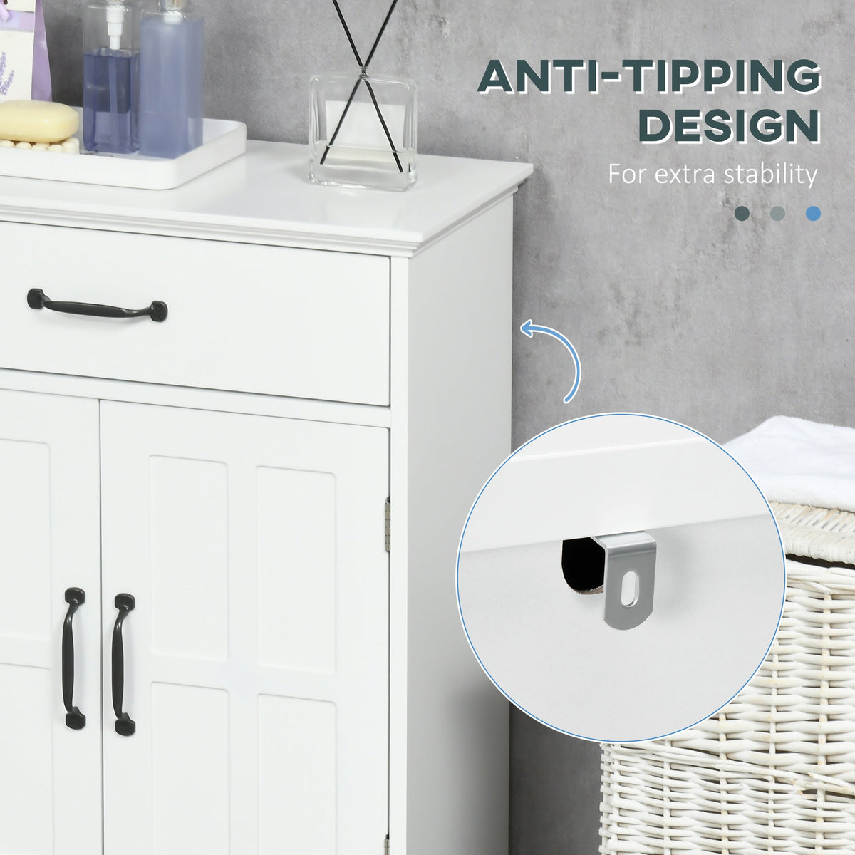Bathroom Storage, Bathroom Cabinet with 2 Doors, Adjustable Shelves for Living Room Kitchen, 23.6"x11.8"x29.5", White